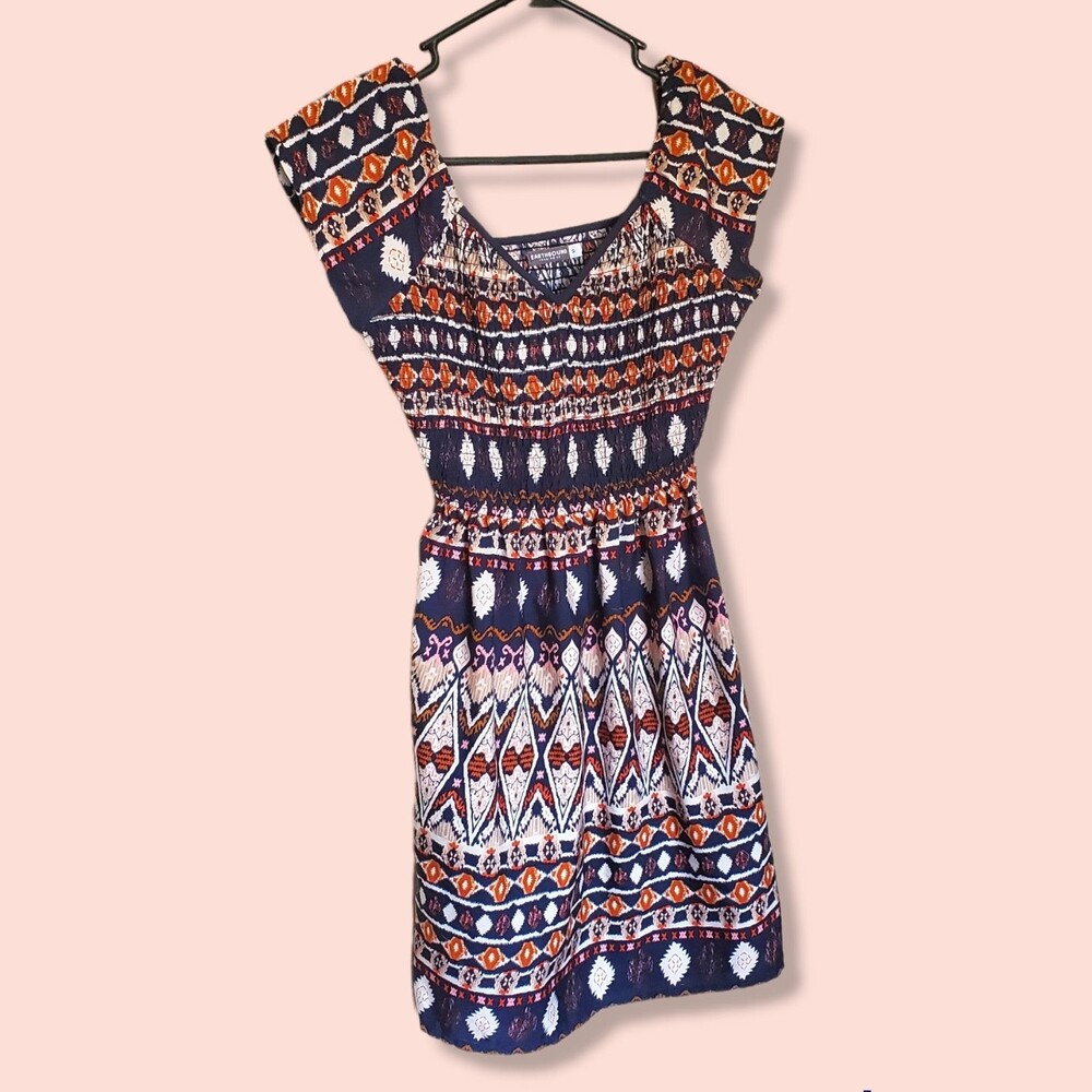 Earthbound Trading co Ruched Short Sleeve Tunic Dress Small